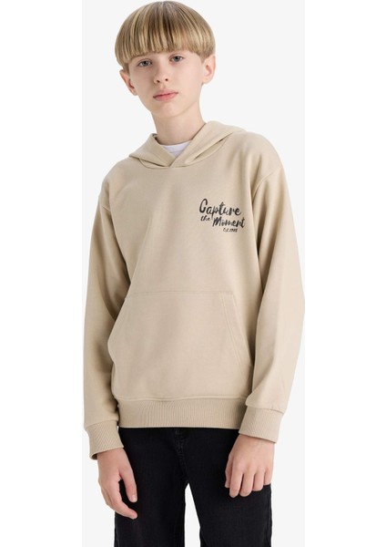 Erkek Çocuk Baskılı Kapüşonlu İçi Yumuşak Tüylü Okul Sweatshirt E9582A825AU