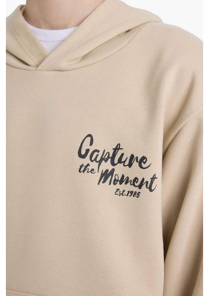 Erkek Çocuk Baskılı Kapüşonlu İçi Yumuşak Tüylü Okul Sweatshirt E9582A825AU