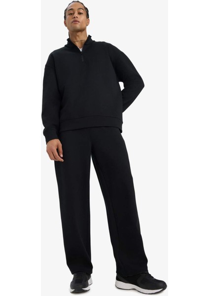 Boxy Fit Dik Yaka Yarım Fermuarlı Skuba Dalgıç Kumaş Sweatshirt E9363AX25AU