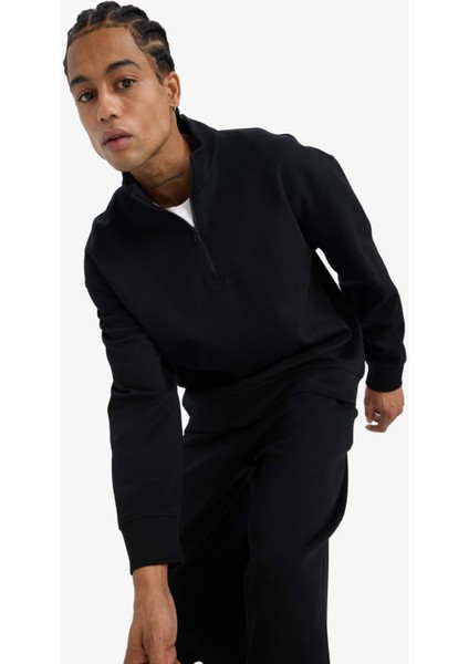 Boxy Fit Dik Yaka Yarım Fermuarlı Skuba Dalgıç Kumaş Sweatshirt E9363AX25AU