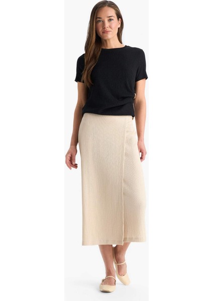 Regular Fit Basic Düz Midi Etek