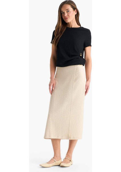 Regular Fit Basic Düz Midi Etek