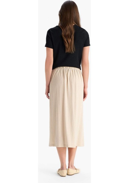 Regular Fit Basic Düz Midi Etek