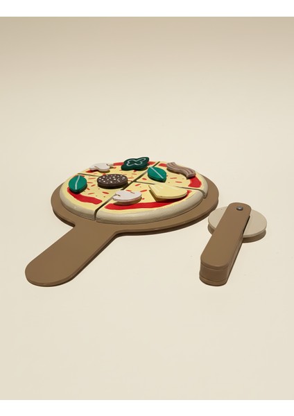 Montessori Tarzı Ahşap Pizza Seti Oyuncağı - Doğal Malzeme, 8 Parça fiyatları