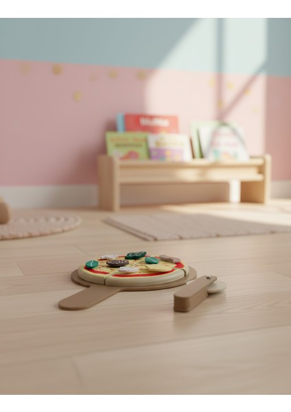 Montessori Tarzı Ahşap Pizza Seti Oyuncağı - Doğal Malzeme, 8 Parça fırsatları