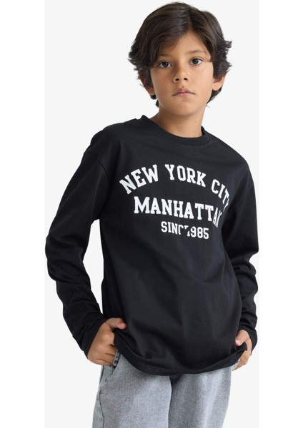 Erkek Çocuk Bisiklet Yaka Baskılı Uzun Kollu Tişört E9514A825AU