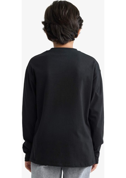 Erkek Çocuk Bisiklet Yaka Baskılı Uzun Kollu Tişört E9514A825AU