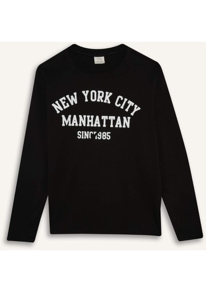 Erkek Çocuk Bisiklet Yaka Baskılı Uzun Kollu Tişört E9514A825AU