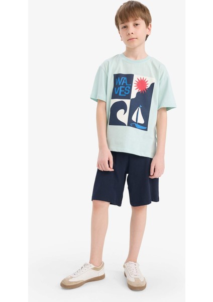 Erkek Çocuk 2'li Takım Baskılı Kısa Kollu Tişört Şort F1228A825HS