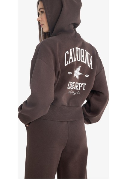 Coool Oversize Geniş Kalıp Kapüşonlu Sırt Baskılı Fermuarlı Sweatshirt E9583AX25WN