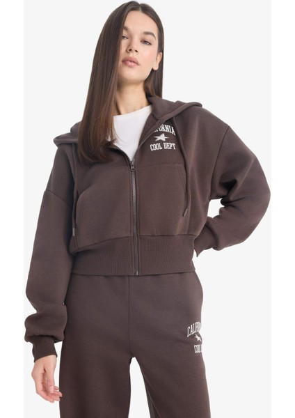 Coool Oversize Geniş Kalıp Kapüşonlu Sırt Baskılı Fermuarlı Sweatshirt E9583AX25WN