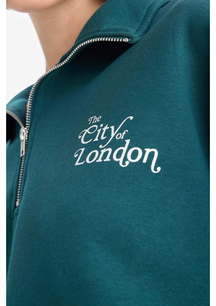 Regular Fit Yarım Fermuarlı Baskılı Kalın Sweatshirt F1067AX25AU