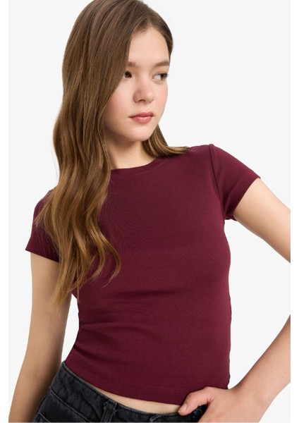 Fitted Bisiklet Yaka Ribana Kısa Kollu Tişört E0288AX25AU