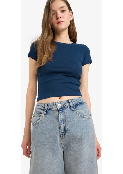 Coool Fitted Bisiklet Yaka Ribana Kısa Kollu Tişört E0288AX25AU