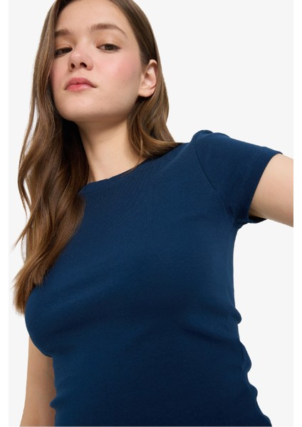 Coool Fitted Bisiklet Yaka Ribana Kısa Kollu Tişört E0288AX25AU