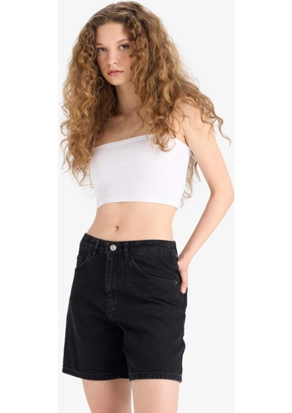 Yüksek Bel Jean Bermuda Şort E4702AX25SM