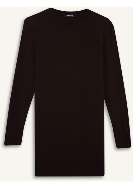 Regular Fit Bisiklet Yaka Yırtmaçlı Basic Düz Triko Kazak Tunik H3431AZ25WN