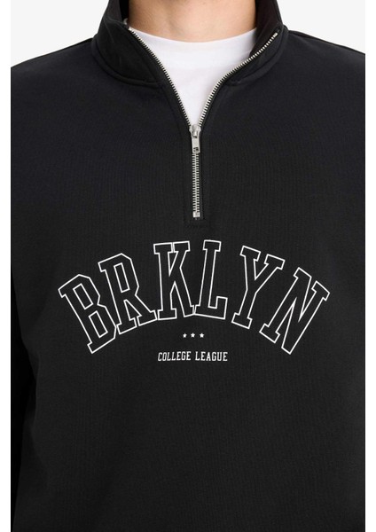 Boxy Fit Dik Yaka Fermuarlı Baskılı Sweatshirt E9414AX25AU