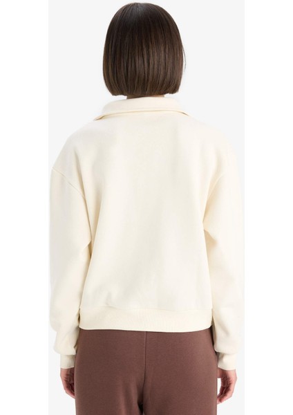 Regular Fit Yarım Fermuarlı Baskılı Kalın Sweatshirt F1066AX25AU