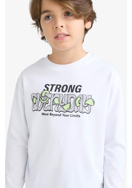 Erkek Çocuk Bisiklet Yaka Baskılı Uzun Kollu Tişört E9498A825AU