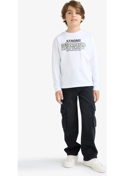 Erkek Çocuk Bisiklet Yaka Baskılı Uzun Kollu Tişört E9498A825AU