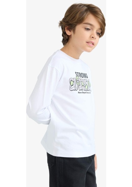 Erkek Çocuk Bisiklet Yaka Baskılı Uzun Kollu Tişört E9498A825AU