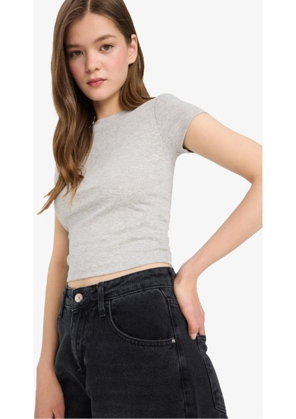 Fitted Bisiklet Yaka Ribana Kısa Kollu Tişört E0288AX25AU