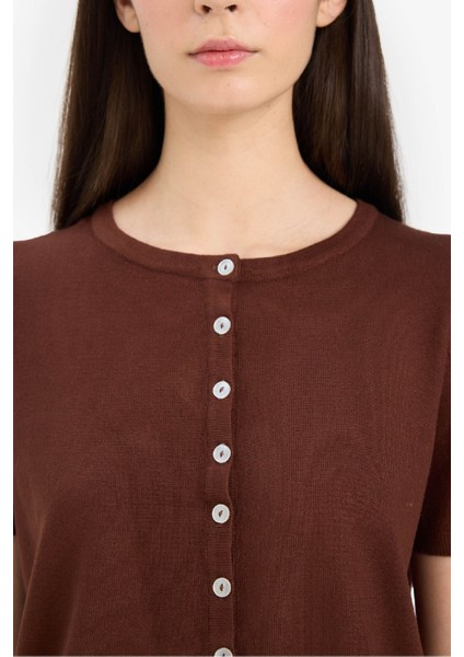 Regular Fit Bisiklet Yaka Düğmeli Kısa Kollu Hırka E5770AX25AU