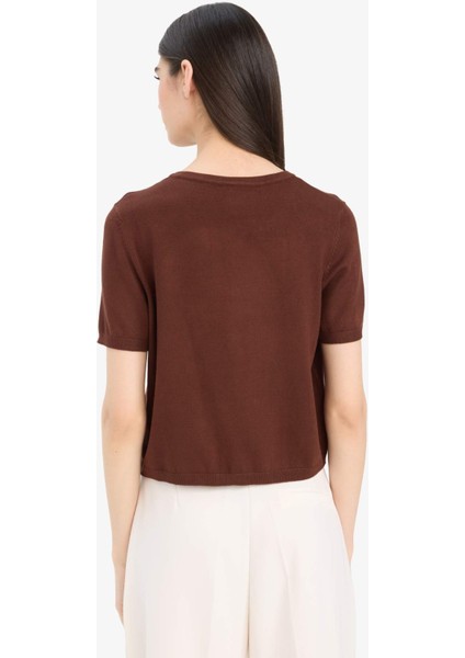 Regular Fit Bisiklet Yaka Düğmeli Kısa Kollu Hırka E5770AX25AU