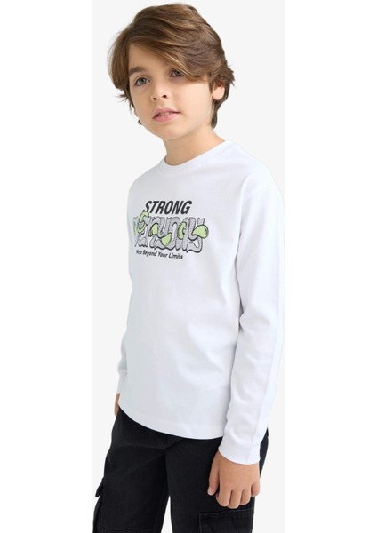 Erkek Çocuk Bisiklet Yaka Baskılı Uzun Kollu Tişört E9498A825AU