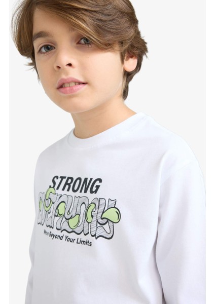 Erkek Çocuk Bisiklet Yaka Baskılı Uzun Kollu Tişört E9498A825AU