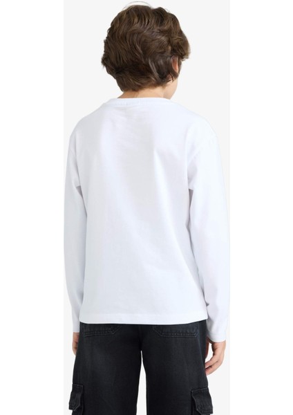 Erkek Çocuk Bisiklet Yaka Baskılı Uzun Kollu Tişört E9498A825AU