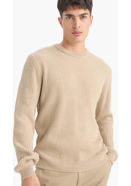 Standart Fit Normal Kesim Bisiklet Yaka Dokulu Triko Kazak C8814AX25WN