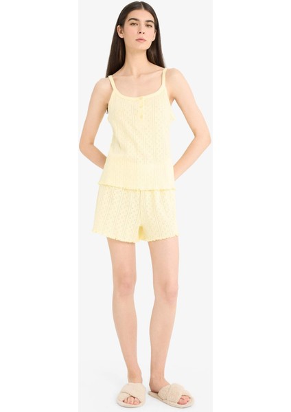 Pijama Takımı Askılı Üst Beli Lastikli Şort-Fall in Love E9830AX25SM