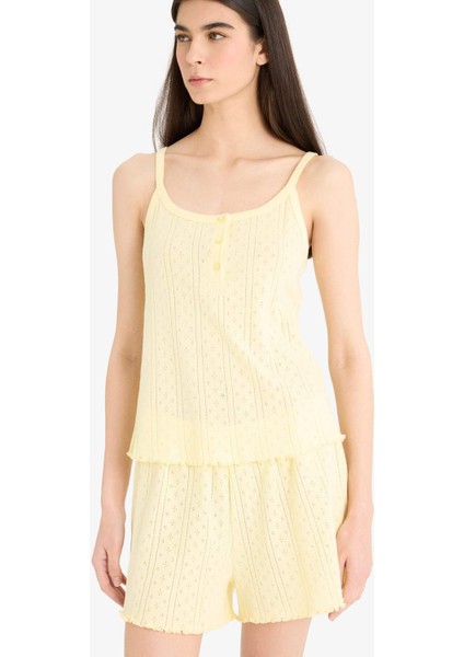 Pijama Takımı Askılı Üst Beli Lastikli Şort-Fall in Love E9830AX25SM