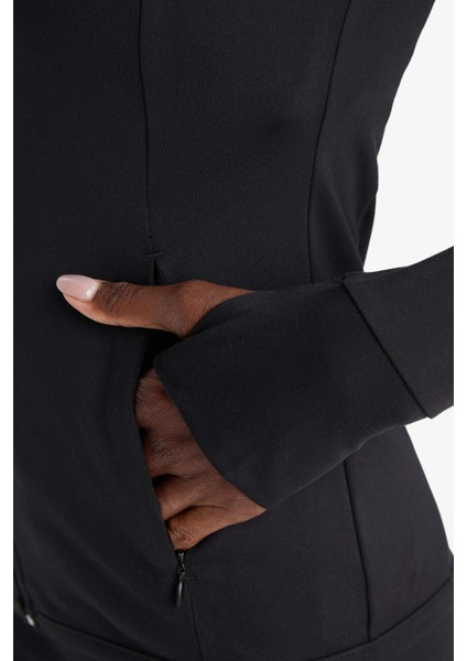 Fit Fitted Vücuda Oturan Ultra Soft Dik Yaka Çift Cepli Parmak Detaylı Fermuarlı Spor Hırka B3985AX25AU