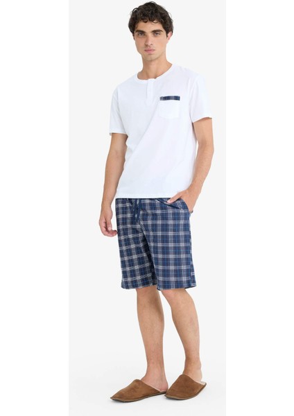 Regular Fit Pijama Takımı Kısa Kollu Üst Kareli Şort E7158AX25HS