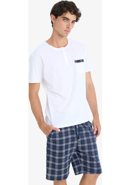 Regular Fit Pijama Takımı Kısa Kollu Üst Kareli Şort E7158AX25HS