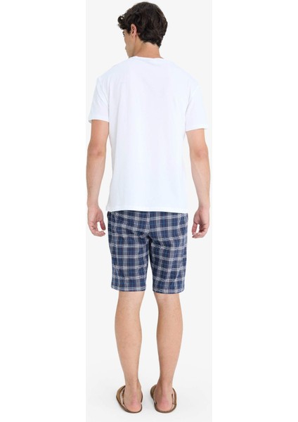 Regular Fit Pijama Takımı Kısa Kollu Üst Kareli Şort E7158AX25HS