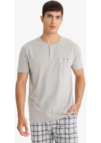 Pijama Takımı Regular Fit Kısa Kollu Üst Kareli Şort E7185AX25HS
