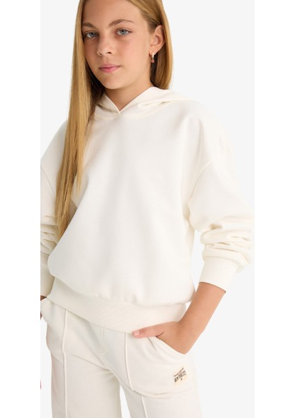 Kız Çocuk Relax Fit Kapüşonlu Basic Düz Sweatshirt F0008A825AU