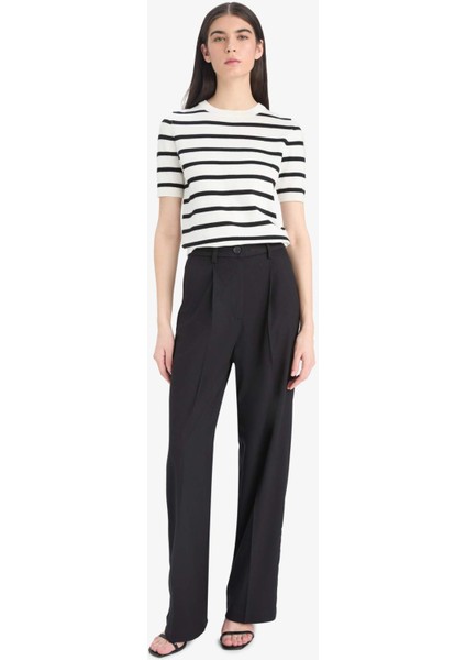 Regular Fit Bisiklet Yaka Çizgili Kısa Kollu Triko Kazak D6271AX25AU