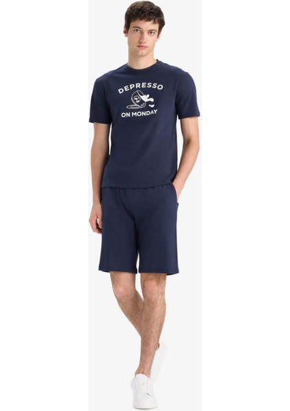 Regular Fit Pijama Takımı Baskılı Kısa Kollu Üst Şort E7150AX25SM