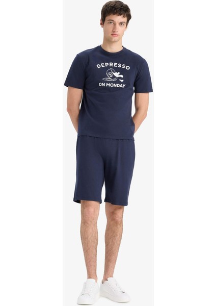 Regular Fit Pijama Takımı Baskılı Kısa Kollu Üst Şort E7150AX25SM