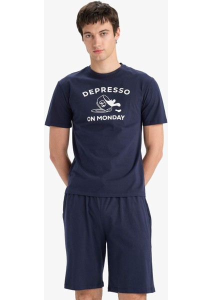 Regular Fit Pijama Takımı Baskılı Kısa Kollu Üst Şort E7150AX25SM