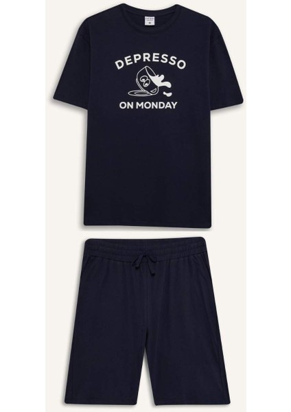 Regular Fit Pijama Takımı Baskılı Kısa Kollu Üst Şort E7150AX25SM