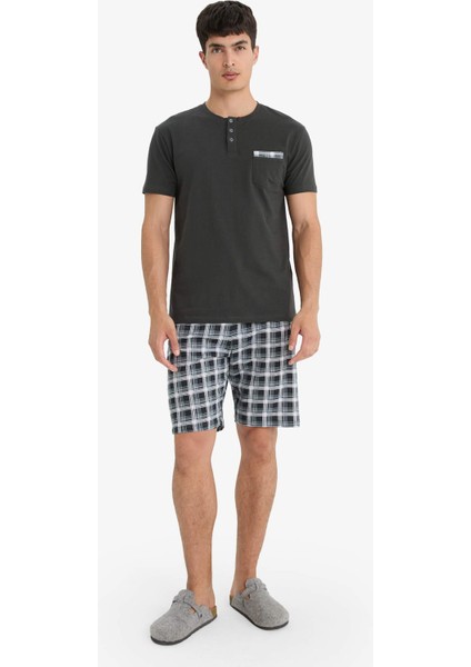 Pijama Takımı Regular Fit Kısa Kollu Üst Kareli Şort E7146AX25SM