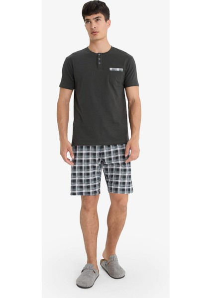 Pijama Takımı Regular Fit Kısa Kollu Üst Kareli Şort E7146AX25SM
