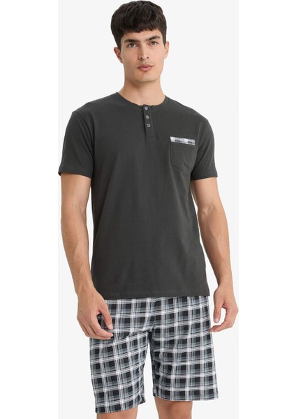 Pijama Takımı Regular Fit Kısa Kollu Üst Kareli Şort E7146AX25SM