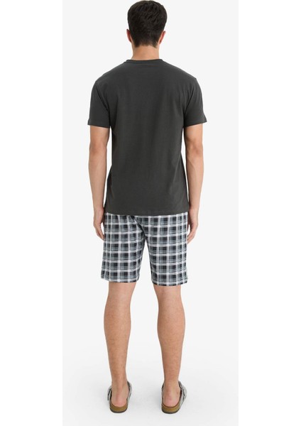 Pijama Takımı Regular Fit Kısa Kollu Üst Kareli Şort E7146AX25SM